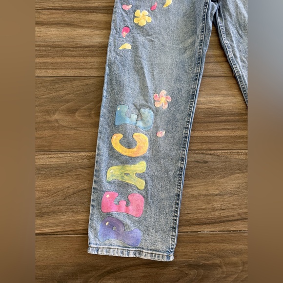 Wild Fable Jeans Peace Mushroom Painted Hippie Boho. Med Wash. Wmn’s 6 - Picture 5 of 11